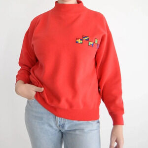 Vintage Magnet Red  with Flags on Chest Mockneck Sweater M